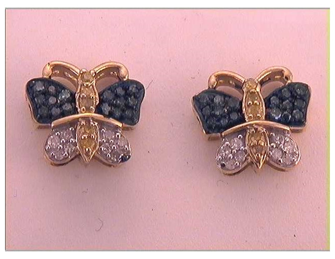 10kt Yellow Gold 1/3ctw Diamond Multi Color Butterfly  Earrings
