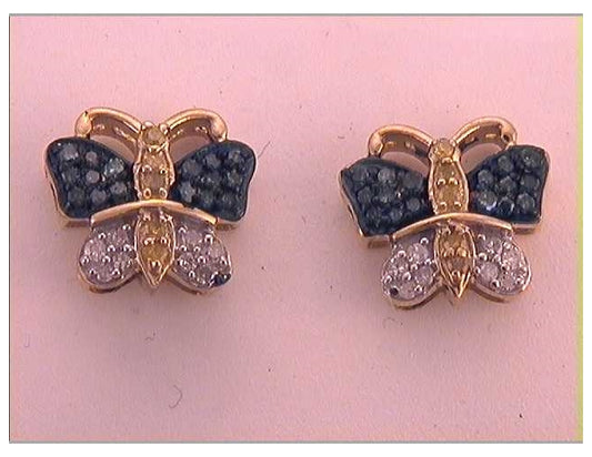 10kt Yellow Gold 1/3ctw Diamond Multi Color Butterfly  Earrings