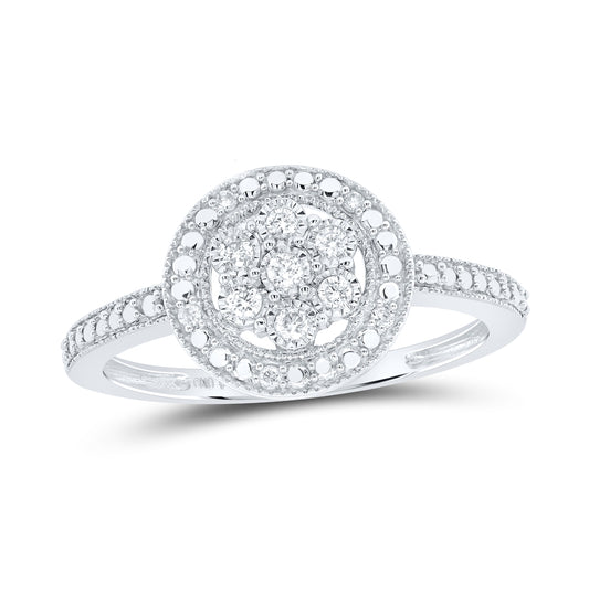 Sterling Silver Womens Round Diamond Flower Cluster Ring 1/8 Cttw, Womens Size: 5-10