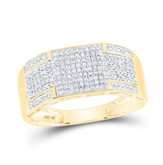 10K Yellow Gold Mens Round Diamond Band Ring 3/8 Cttw, Mens Size: 7-13