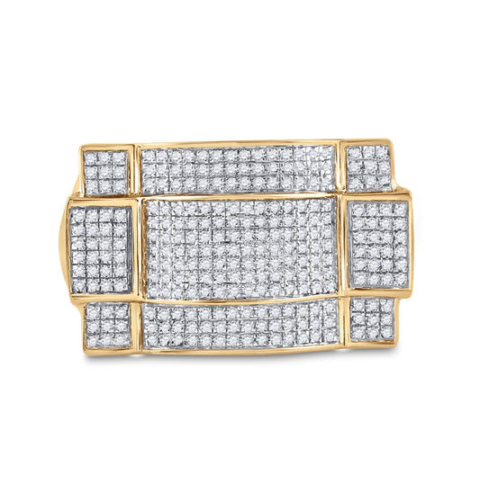 10K Yellow Gold Mens Round Diamond Contoured Rectangle Cluster Ring 1/2 Cttw, Mens Size: 7-13