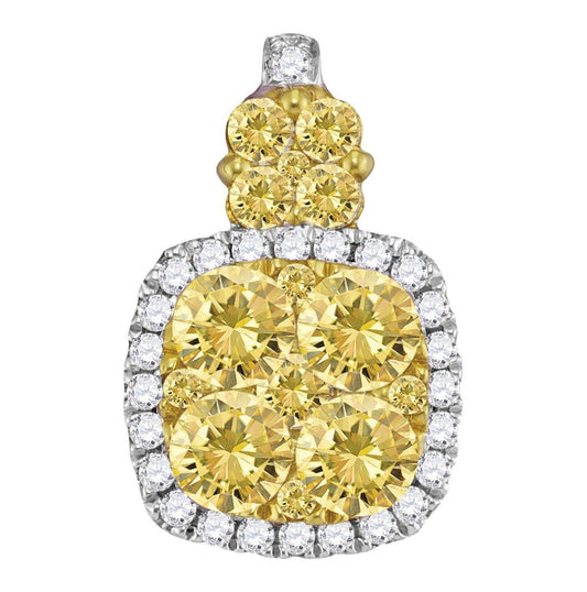 18kt White Gold 18kt White Gold Womens Round Yellow Diamond Square Cluster Pendant 1-1/4 Cttw