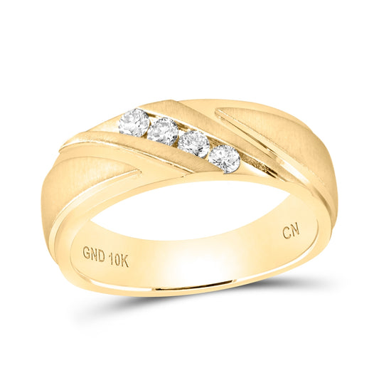 10K Yellow Gold Mens Round Channel-set Diamond Wedding Anniversary Band Ring 1/4 Cttw, Mens Size: 7-13