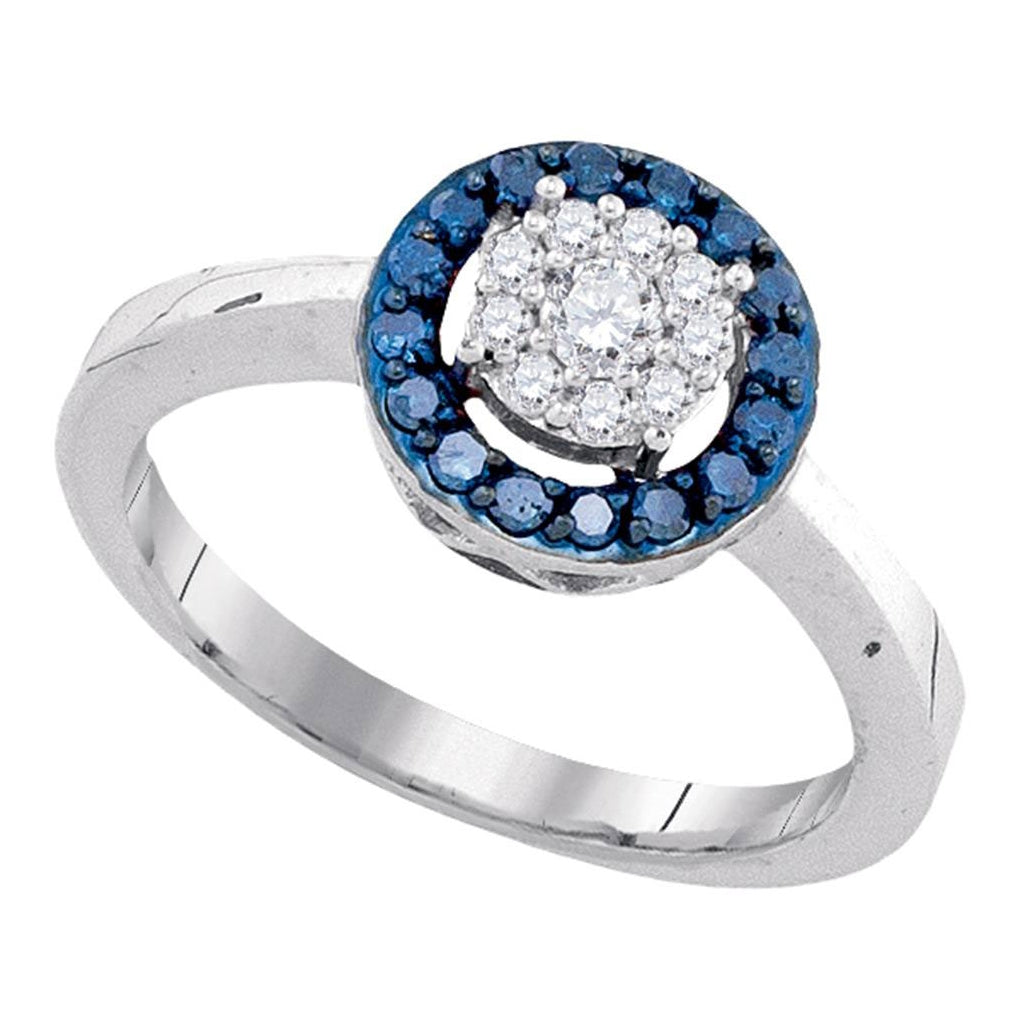 10kt White Gold Womens Round Blue Color Enhanced Diamond Flower Cluster Ring 3/8 Cttw