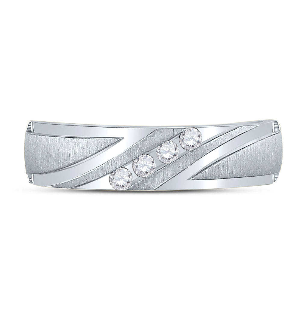 10K White Gold Mens Round Diamond Wedding Channel Set Band Ring 1/6 Cttw, Mens Size: 7-13