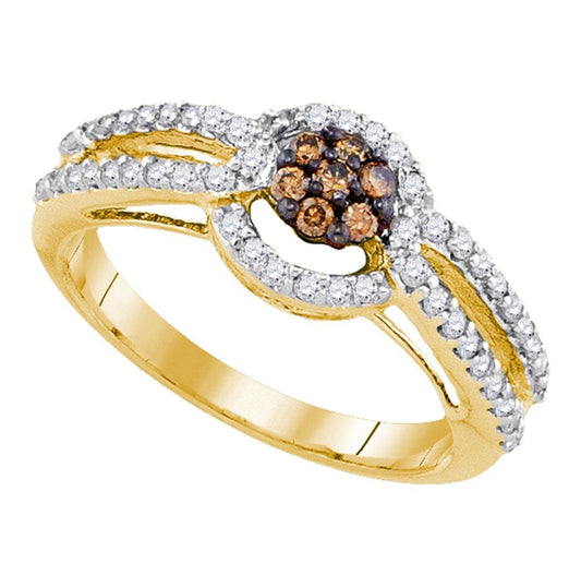 10kt Yellow Or White Gold Womens Round Brown Diamond Cluster Bridal Wedding Engagement Ring 1/2 Cttw