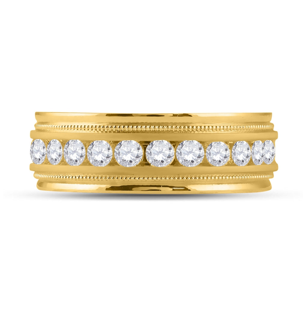 10K Yellow Gold Mens Round Diamond Wedding Single Row Band Ring 1 Cttw, Mens Size: 7-13