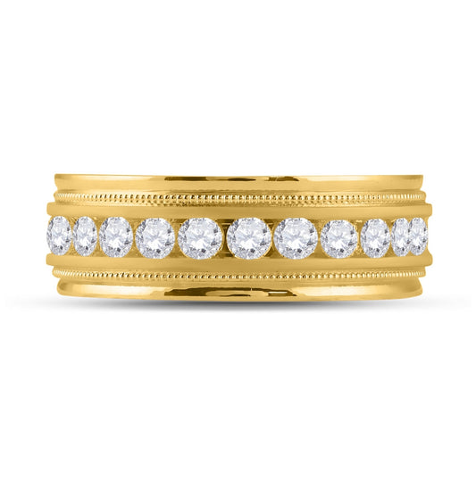 10K Yellow Gold Mens Round Diamond Wedding Single Row Band Ring 1 Cttw, Mens Size: 7-13
