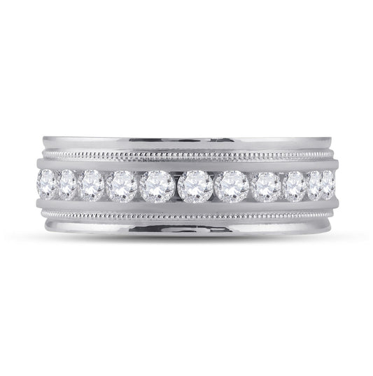 10K White Gold Mens Round Diamond Wedding Single Row Band Ring 1 Cttw, Mens Size: 7-13