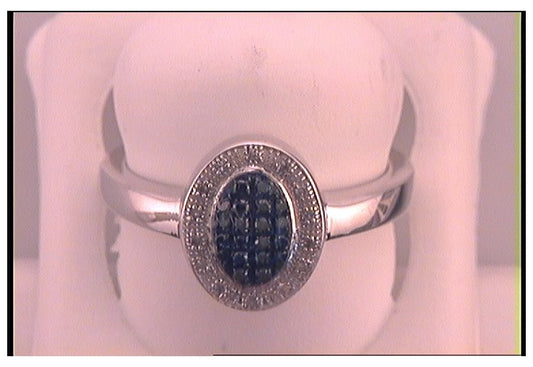 Sterling Silver Womens Color Enhanced Blue Diamond Oval Ring 1/6 Cttw