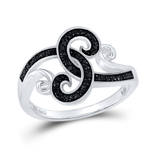 Sterling Silver Womens Round Black Color Enhanced Diamond Curl Swirl Cocktail Ring 1/5 Cttw