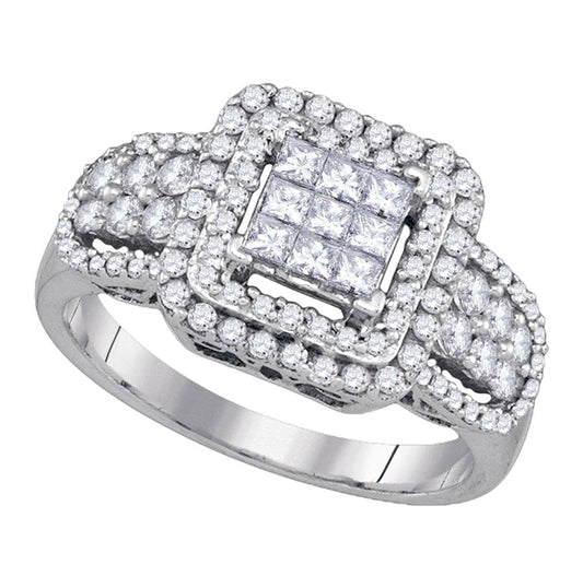 14kt White Gold Womens Princess Diamond Cluster Bridal Wedding Engagement Ring 1.00 Cttw