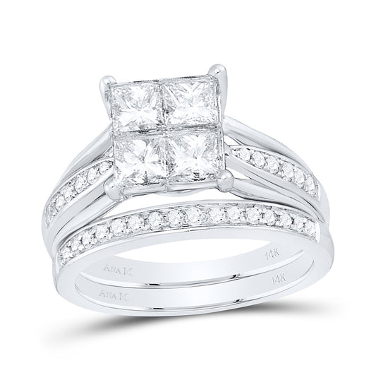 14k White Gold Womens Princess Diamond 2-tone Bridal Wedding Engagement Ring Band Set 2.00 Cttw