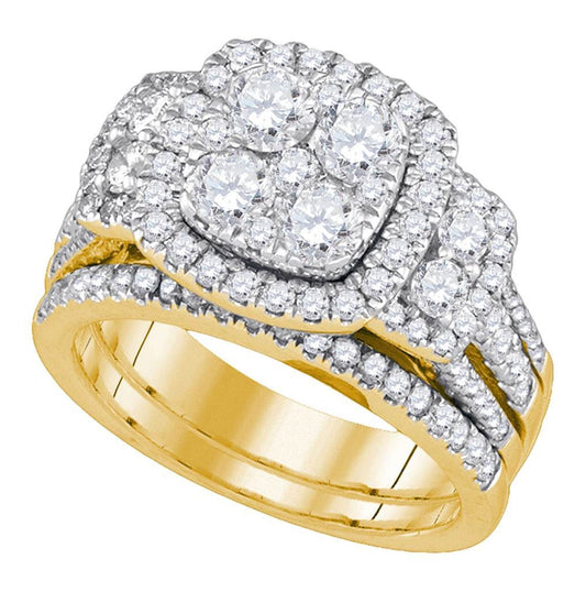 14K Yellow Gold Round Diamond Cluster Bridal Wedding Ring Band Set 2 Cttw, Womens Size: 5-10