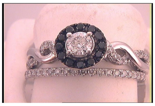 14kt White Gold 1 Ctw Diamond 1/3ct-crd Black Diamond Bridal Set Certified