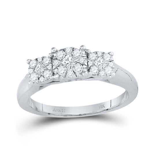 14K White Gold Princess Diamond 3-stone Bridal Wedding Engagement Ring 1/2 Cttw, Womens Size: 5-10