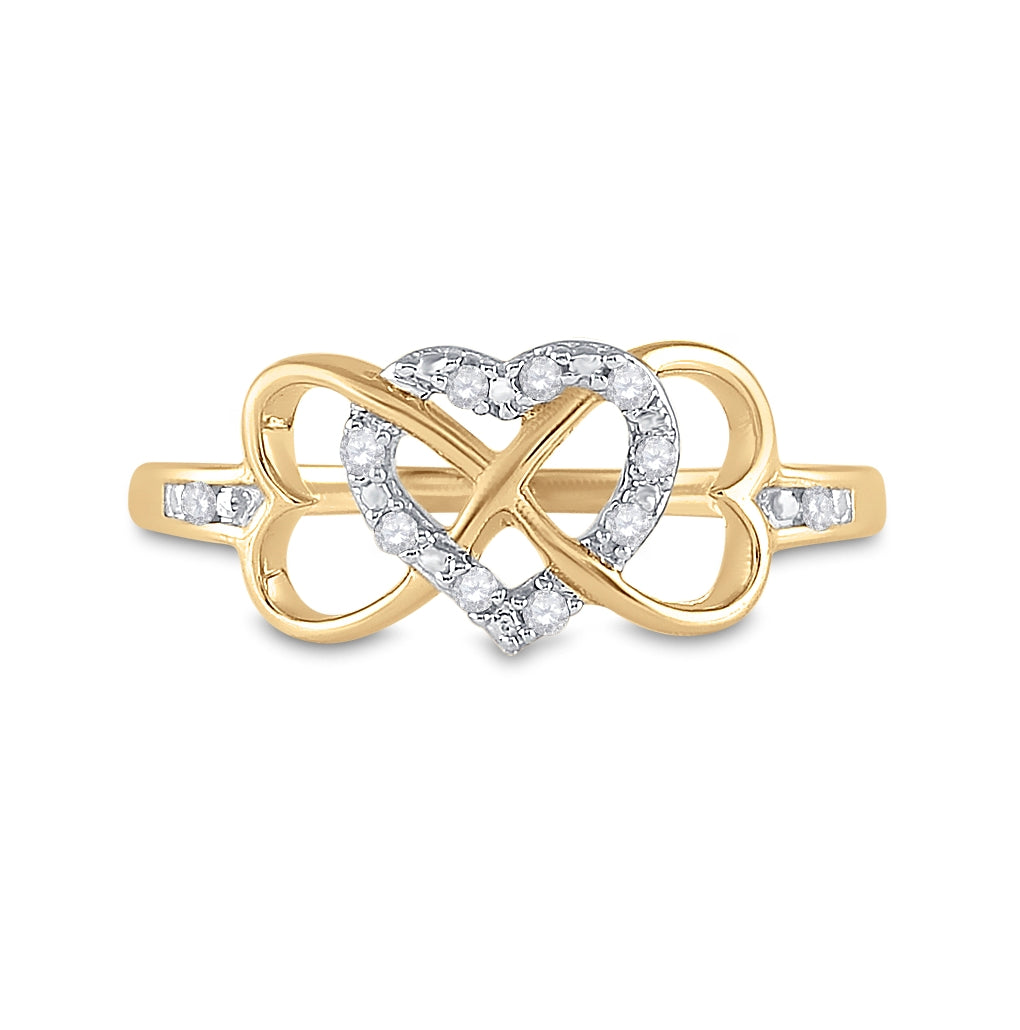 10K Yellow Gold Womens Round Diamond Infinity Heart Ring 1/10 Cttw, Womens Size: 5-10