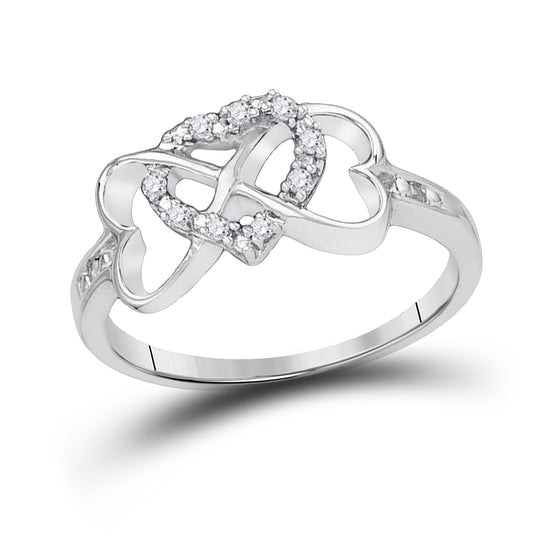 Sterling Silver Womens Round Dia. Heart Ring 0.1 ctw, Women's Sz: 5-10