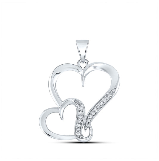 Sterling Silver Womens Round Diamond Double Heart Pendant 1/10ctw, Length: 1.15 Inch Width: 0.81 Inch