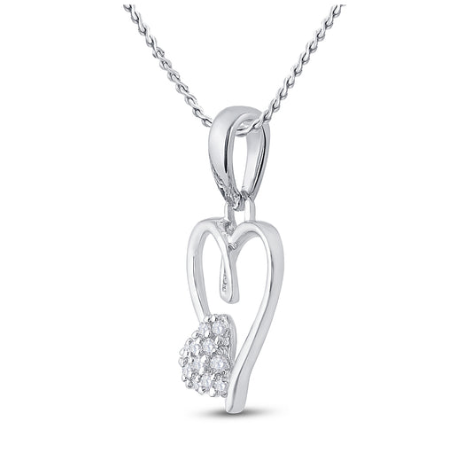 Sterling Silver Womens Round Diamond Heart Pendant 1/20ctw, Length: 0.67 Inch Width: 0.43 Inch
