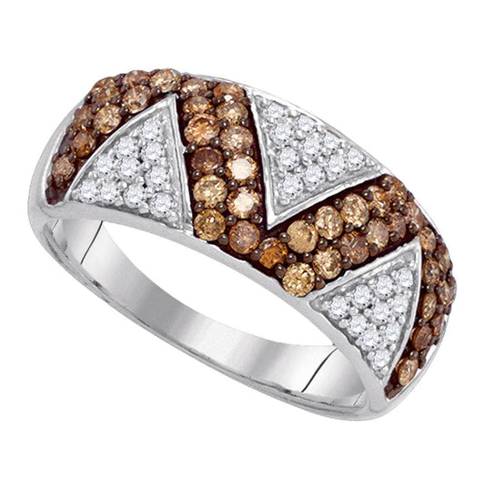 10kt White Gold Womens Round Brown Diamond Zigzag Band Ring 7/8 Cttw