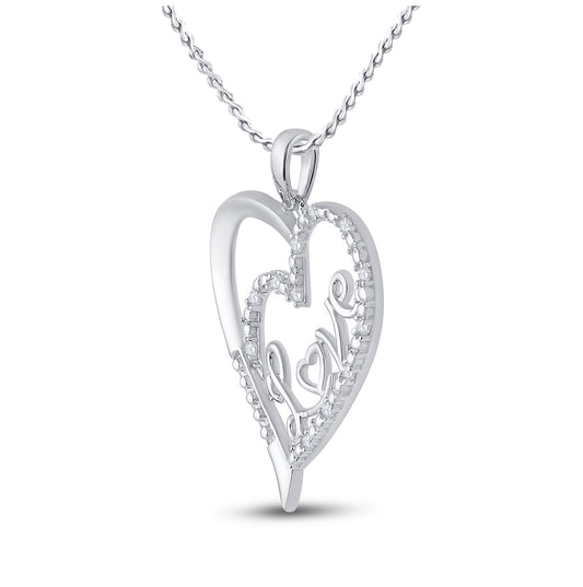 Sterling Silver Womens Round Diamond Love Heart Pendant 1/10ctw, Length: 1.28 Inch Width: 0.98 Inch