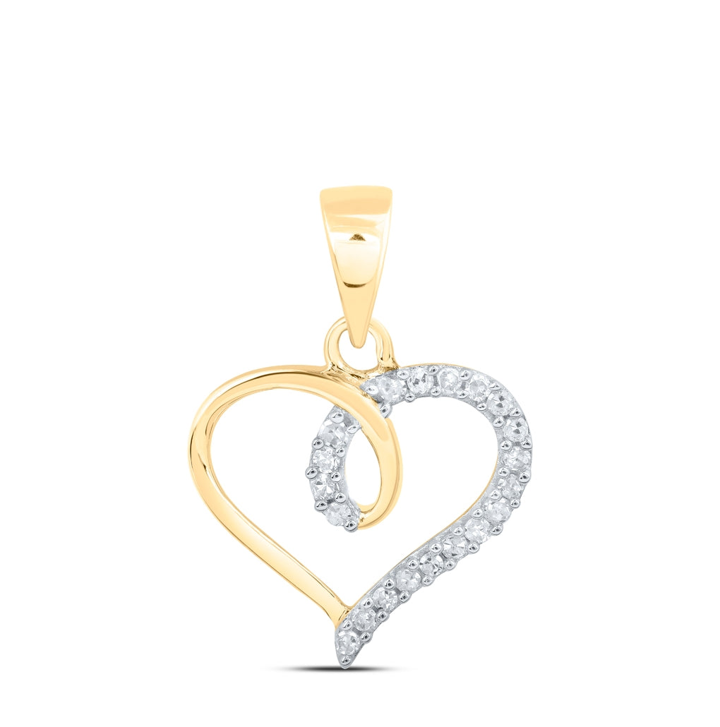 10K Yellow Gold Womens Round Diamond Heart Pendant 1/10 Cttw, Length: 0.71 In, Width: 0.51 In