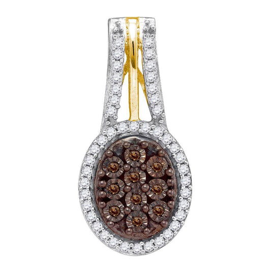 10kt Yellow Gold Womens Round Brown Diamond Oval Pendant 1/2 Cttw