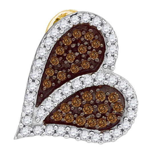 10kt Yellow Gold Womens Round Brown Diamond Sideways Heart Pendant 1/3 Cttw