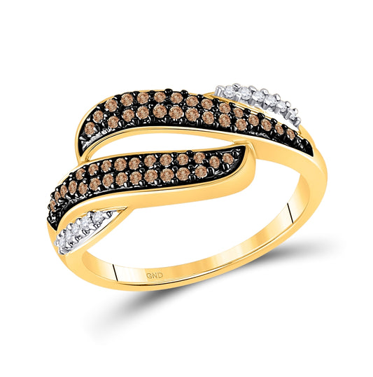 10K Yellow Gold Womens Round Brown Diamond Band Ring 1/3 Cttw, Womens Size: 5-10