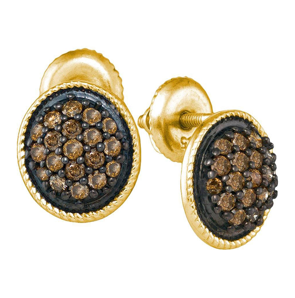10kt Yellow Gold Womens Round Brown Diamond Cluster Earrings 1/2 Cttw