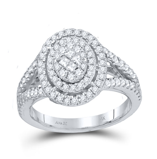 14kt White Gold Womens Princess Diamond Oval Cluster Bridal Wedding Engagement Ring 1.00 Cttw
