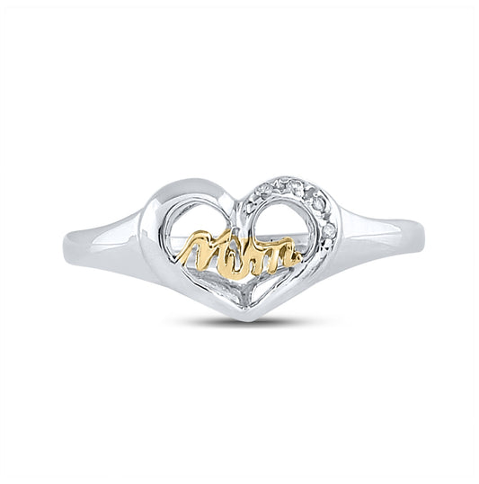 Sterling Silver Womens Round Diamond Mom Heart Ring .02 Cttw, Womens Size: 5-10