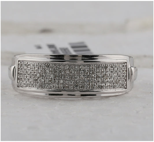Sterling Silver Mens Round Diamond Pave Band Ring 1/4 Cttw, Mens Size: 7-13