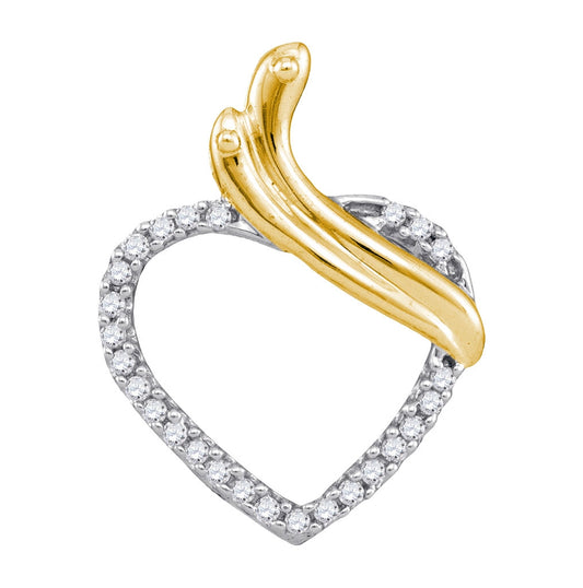 10kt Yellow Gold Womens Round Diamond Heart Pendant 1/10 Cttw