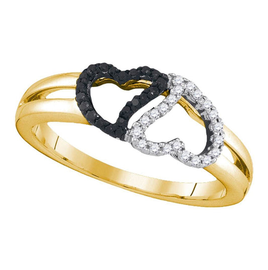 10kt Yellow Gold Womens Round Black Color Enhanced Diamond Heart Ring 1/6 Cttw