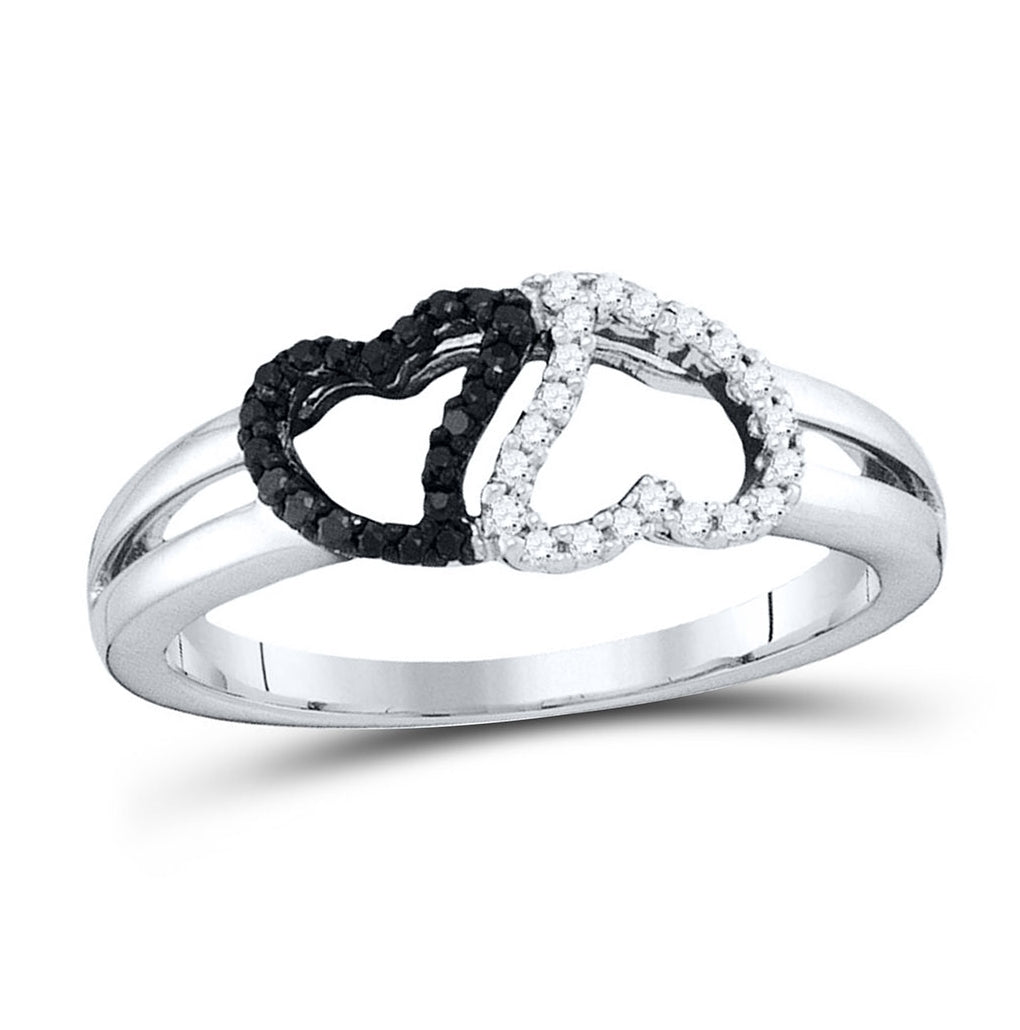 10kt White Gold Womens Round Black Color Enhanced Diamond Heart Ring 1/6 Cttw