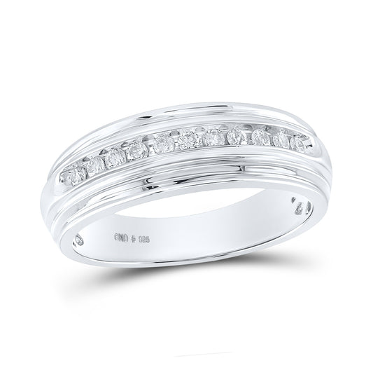 Sterling Silver Mens Round Diamond Wedding Band Ring 1/4ctw, Mens Size: 7-13