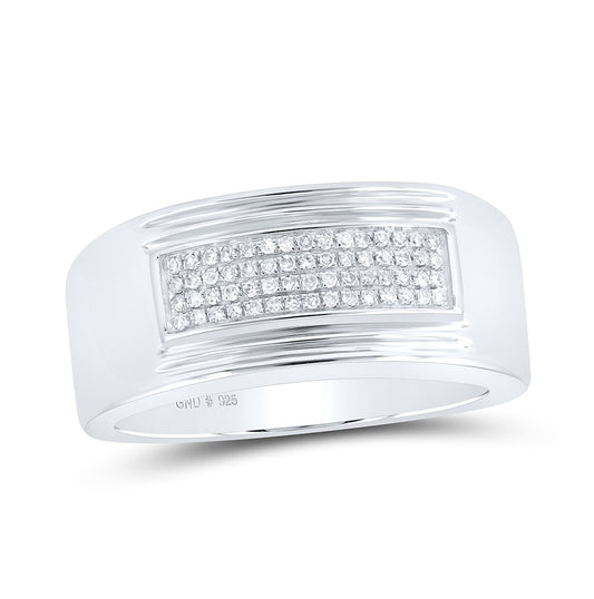 Sterling Silver Mens Round Diamond Band Ring 1/6ctw, Mens Size: 7-13