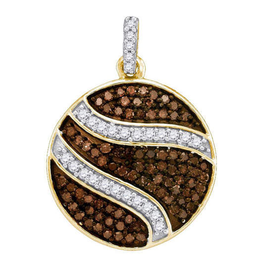10kt Yellow Gold Womens Round Brown Diamond Circle Cluster Pendant 3/4 Cttw