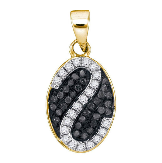 10kt Yellow Gold Womens Round Black Color Enhanced Diamond Oval Stripe Cluster Pendant 1/4 Cttw