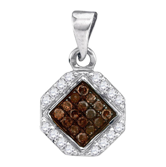 10K White Gold Womens Round Brown Diamond Geometric Cluster Pendant 1/4 Cttw, Length: 0.7 In, Width: 0.45 In