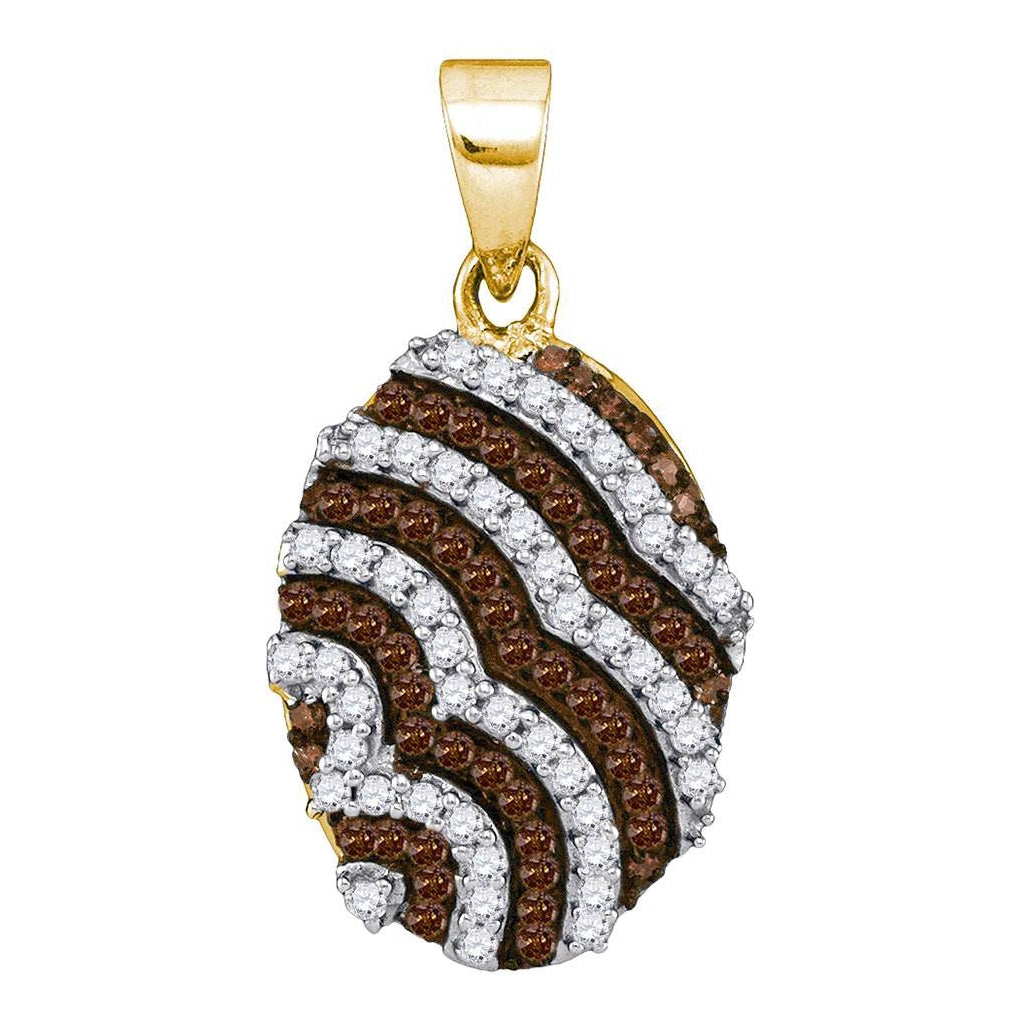 10kt Yellow Gold Womens Round Brown Diamond Oval Stripe Pendant 1/3 Cttw
