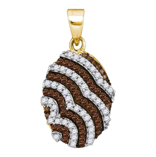 10kt Yellow Gold Womens Round Brown Diamond Oval Stripe Pendant 1/3 Cttw
