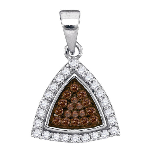 10kt White Gold Womens Round Brown Diamond Triangle Frame Cluster Pendant 1/3 Cttw