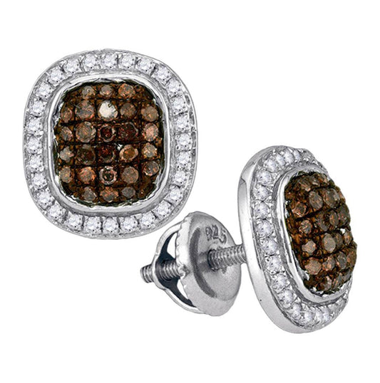 10kt White Gold Womens Brown Diamond Cluster Earrings 1/2 Cttw
