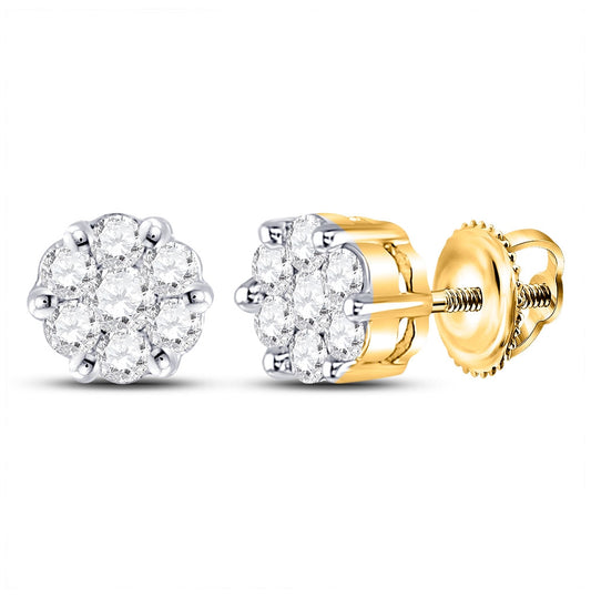 14K Yellow Gold Womens Round Diamond Flower Cluster Earrings 1/4 Cttw, Length: 0.2 In, Width: 0.2 In