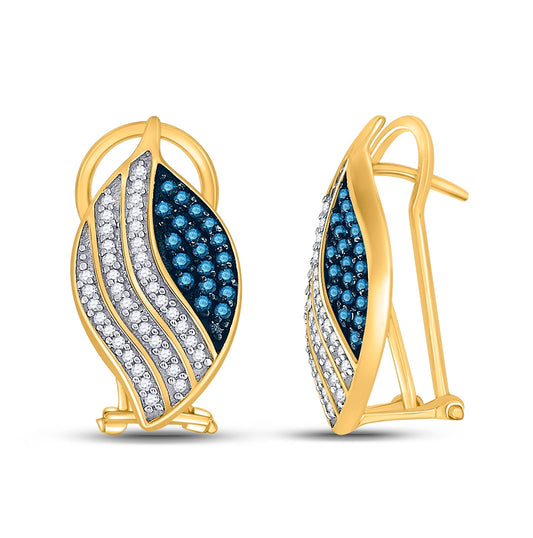 10K Yellow Gold Womens Round Blue Color Enhanced Diamond Fashion Earrings 1/2 Cttw