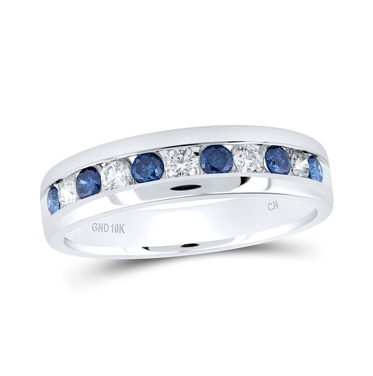 10K White Gold Mens Round Blue Color Enhanced Diamond Band Ring 1 Cttw, Mens Size: 7-13