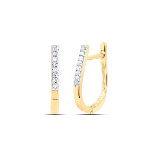10K Yellow Gold Womens Round Diamond Hoop Earrings 1/20 Cttw